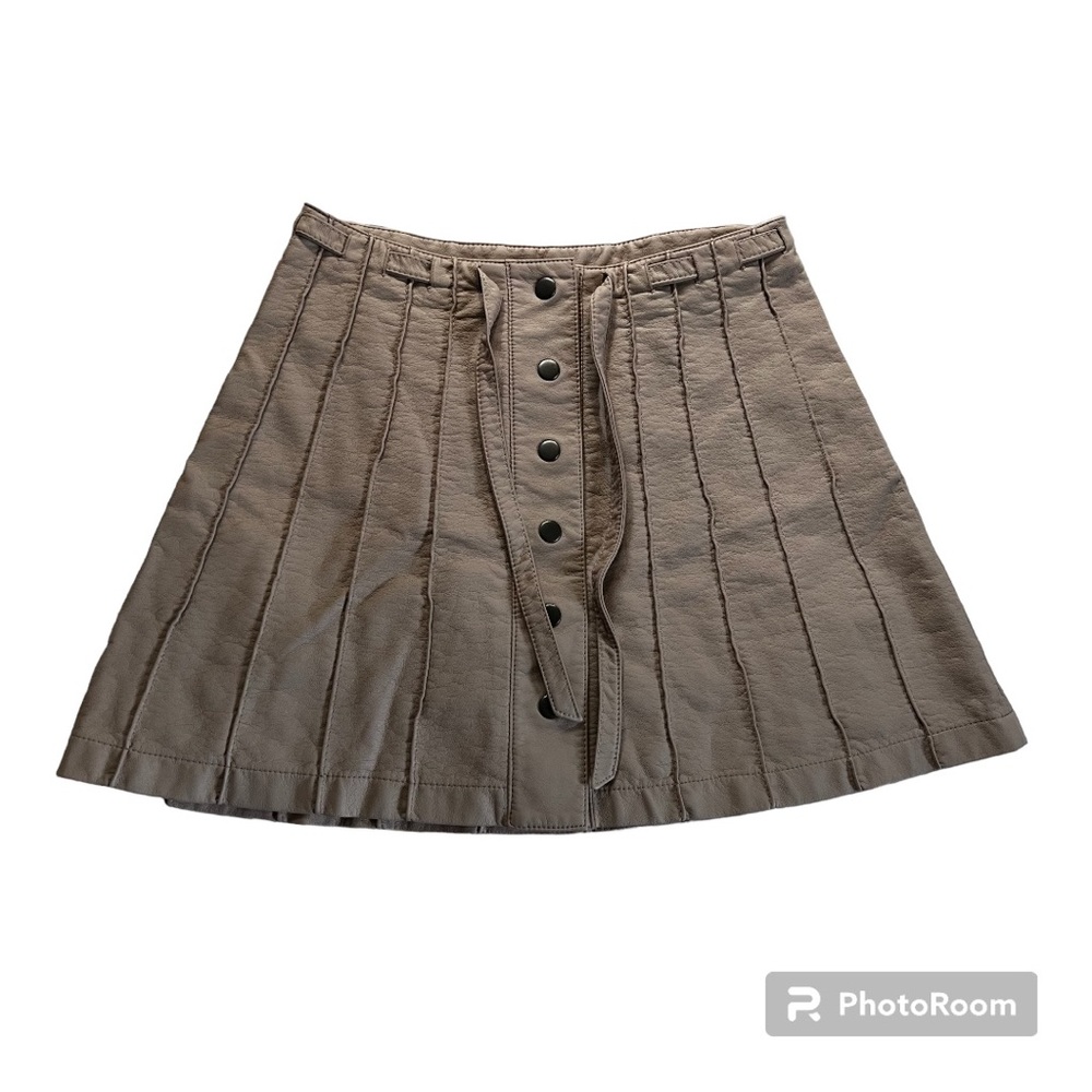 Free People pleated mini skirt, snap button front, faux vegan leather, size 4